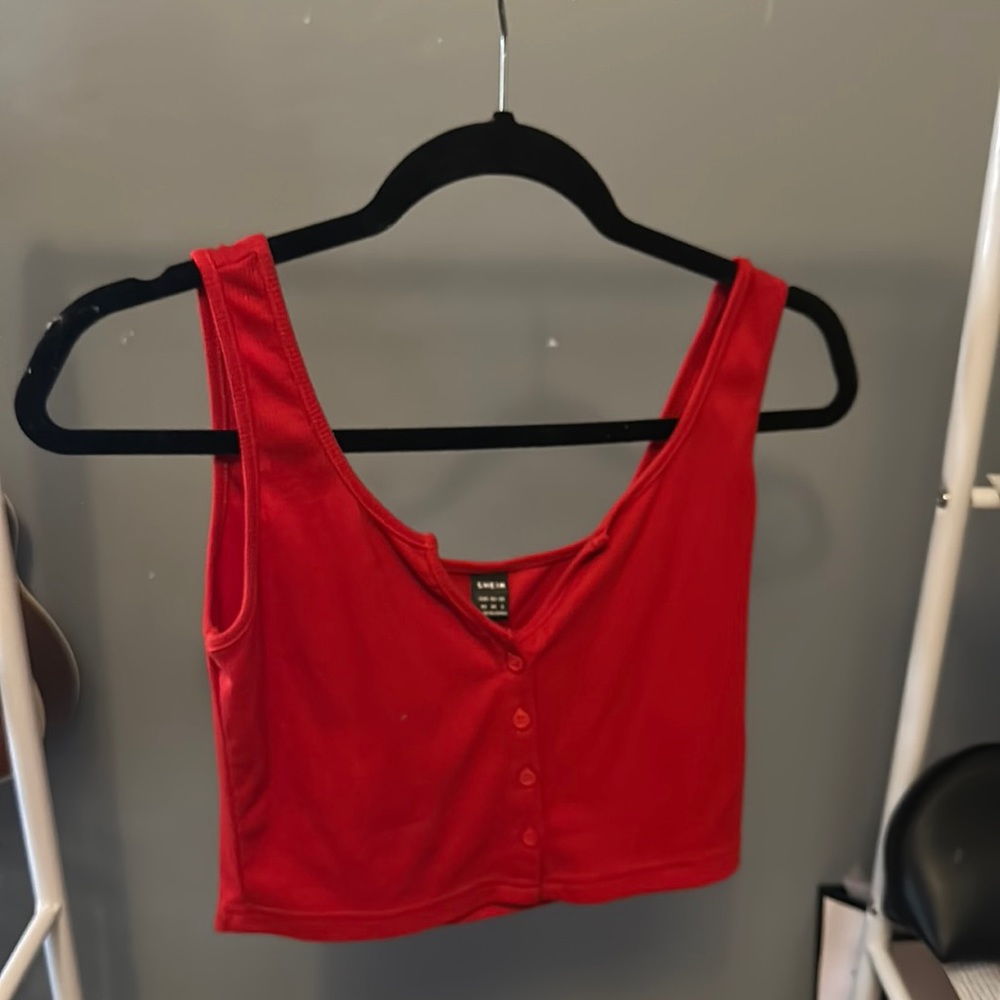 shein red button up tank top
